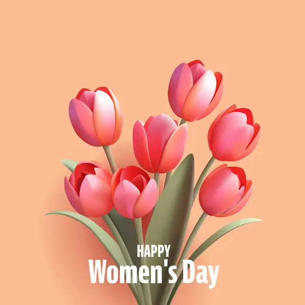 Букет Тюльпанов Реалистичный Рендеринг Весенние Цветы Международный Женский День Марта Векторная Графика