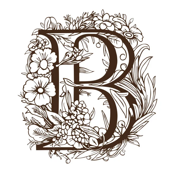 Buchstabe Blumenmonogramm Vintage Ornament Ursprünglichen Alphabet Spiralstil Auf Weißem Hintergrund — Stockvektor