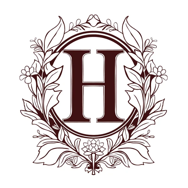 字母H花序单字 白色背景的仿古装饰初始字母螺旋形风格 — 图库矢量图片