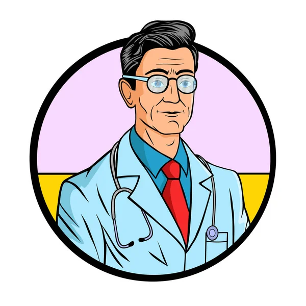 Fröhlicher Männlicher Arzt Illustration Eines Lächelnden Arztes Auf Weißem Hintergrund — Stockvektor