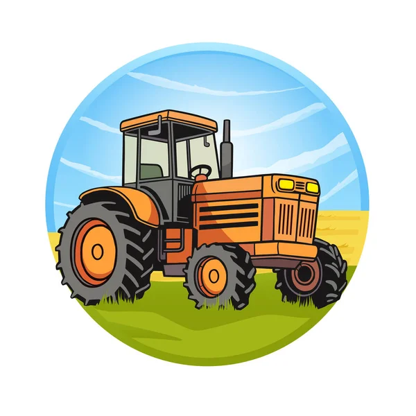 Illustration Eines Traktors Auf Landwirtschaftlichem Feld Landwirte Arbeiten Auf Landwirtschaftlichem — Stockvektor