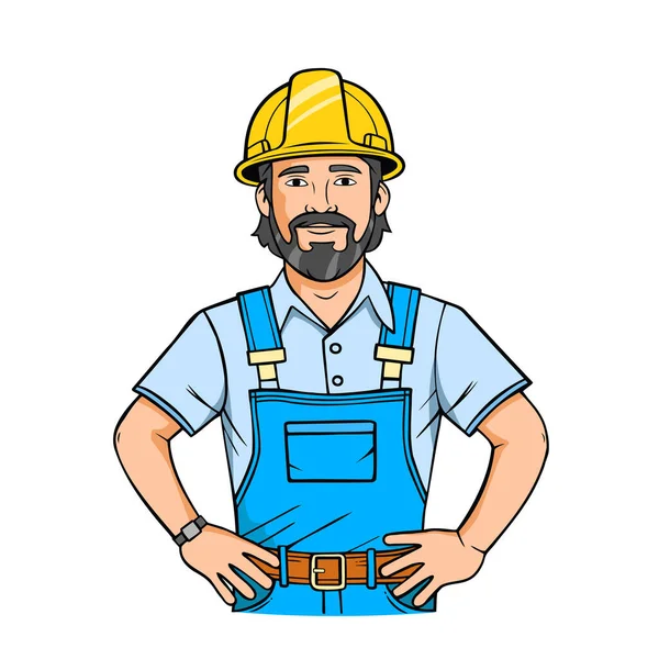 Glücklicher Bauarbeiter Helm Und Uniform Porträt Eines Arbeiters Mit Hut — Stockvektor