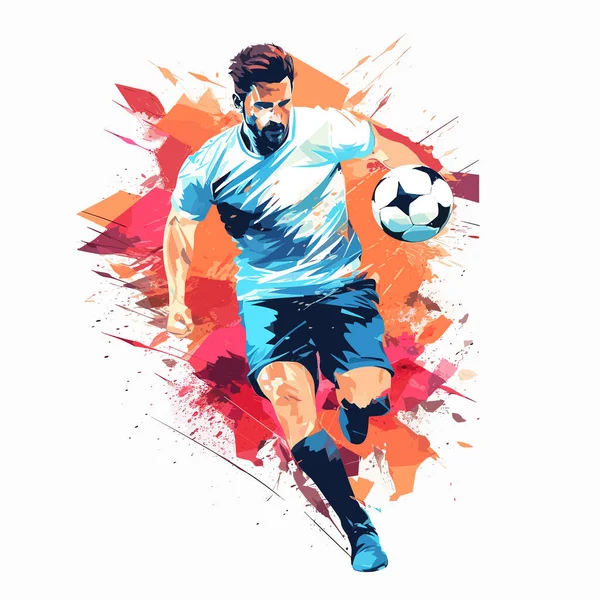 Jugador Fútbol Corriendo Con Pelota Ilustración Vectorial Tinta Aislada Sobre — Vector de stock