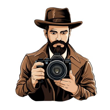 Özel dedektif karakteri beyaz arka planda gözetleme, izleme ve arama yapıyor..