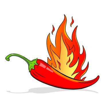 Ateş Çizgi Filmindeki Basit Baharatlı Biber Beyaz Arkaplanda Kalın Çizim