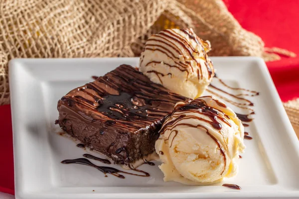Brownie Σοκολάτα Παγωτό Βανίλια — Φωτογραφία Αρχείου