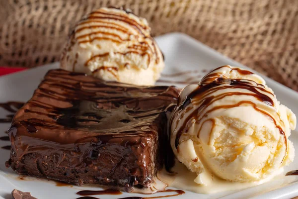 stock image Chocolate Brownie with Vanilla Ice Cream