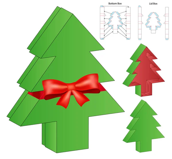 圣诞树盒包装模切模板设计 3D模拟模型 — 图库矢量图片