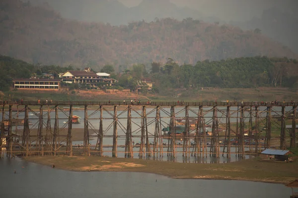 Mon Bridge Uttamanusorn Bridge Wooden Bridge Used Cross Songkhlalia River — Stock Photo, Image