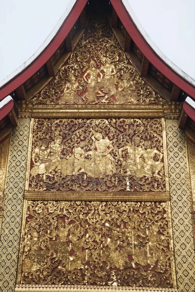 Exterior Side Walls Covered Sculpted Gilded Teakwood Panels Which Recount — Stock Photo, Image