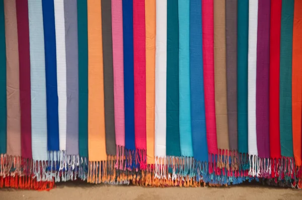 Texture Background Woven Fabric Colorful Display Hangers — Stock Photo, Image