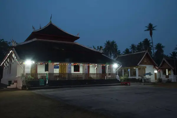 Tempo Crepúsculo Sim Wat Visounarath Sagrado Mais Antigo Laos Templo — Fotografia de Stock