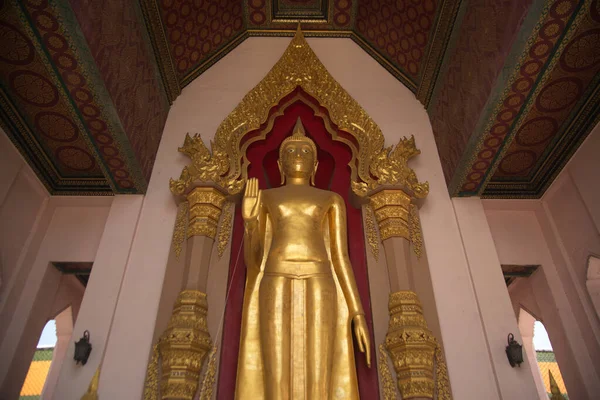 Phra Ruang Rojanarit Zlatý Stojící Buddha Obraz Hlavní Buddha Obraz — Stock fotografie