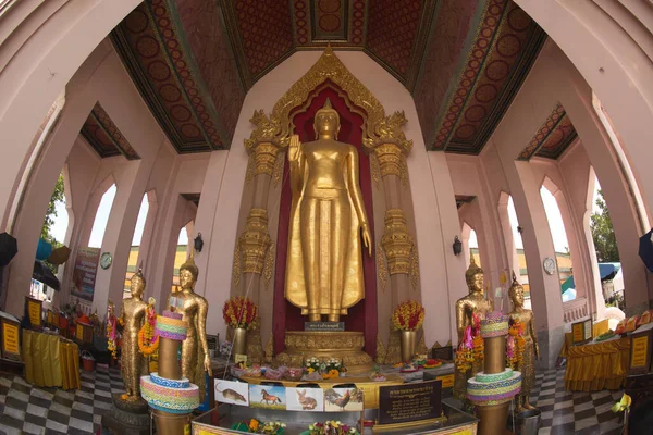 Phra Ruang Rojanarit Ist Das Goldene Stehende Buddha Bild Das — Stockfoto