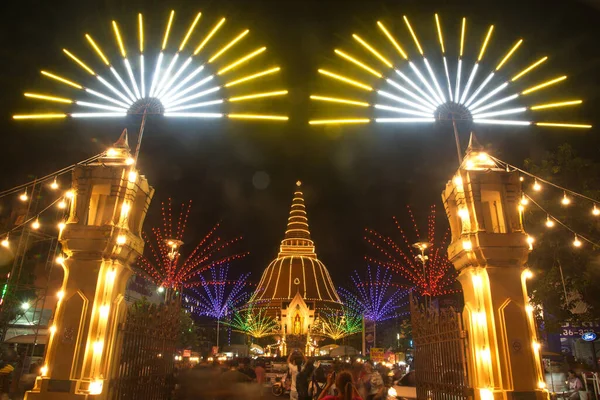 Kleurrijke Nachtlampjes Bij Wat Phra Pathom Chedi Tempel Grootste Pagode — Stockfoto