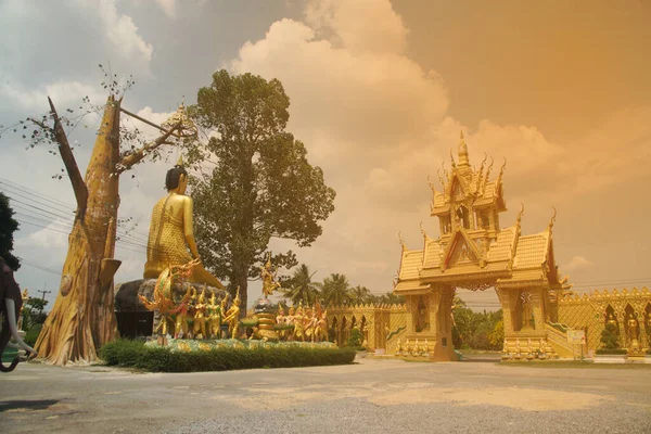 Baksidan Den Stora Buddha Mottagande Erbjudanden Från Elefant Och Apa — Stockfoto