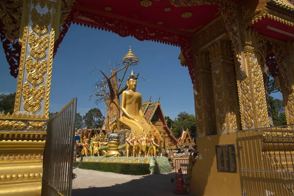 Grote Boeddha Die Offers Ontvangt Van Een Olifant Een Aap — Stockfoto