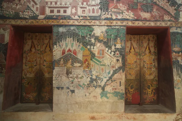Muurschildering Kerk Bij Wat Kongkharam Mon Mensen Kunstwerk Kleur Van — Stockfoto