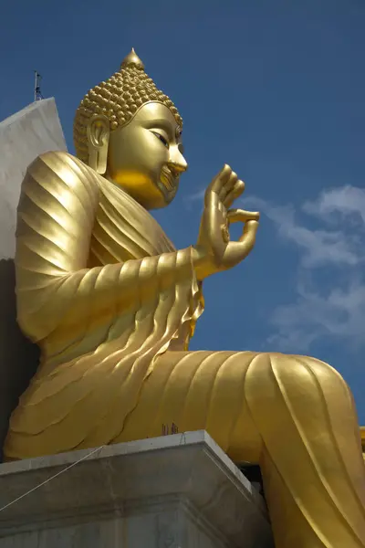 Outdoor Large Golden Buddha Sitting Position Beautiful Enshrined Front Church Royalty Free Stock Images