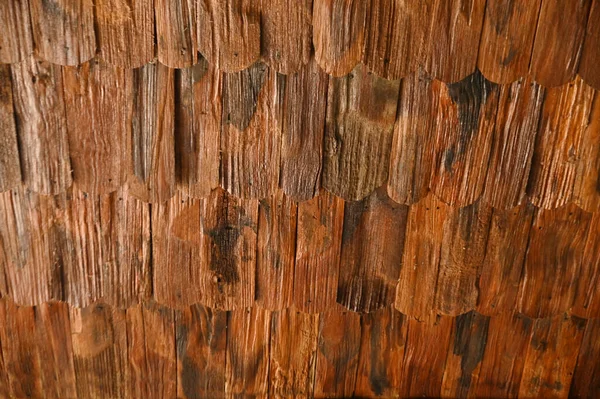 Tekstura Tło Kawałków Drewna Tekowego Ułożone Dach — Zdjęcie stockowe