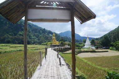 Beyaz pagoda 'ya giriş kapısı ve Bambu köprüsü ve Phra Chao Ton Luang, büyük bir açık hava altın Buda heykeli. Na Khuha Tapınağı 'ndaki pirinç tarlasının ortasında göze çarpan bir şekilde oturuyor. Tayland 'ın Phrae eyaletinde yer almaktadır..