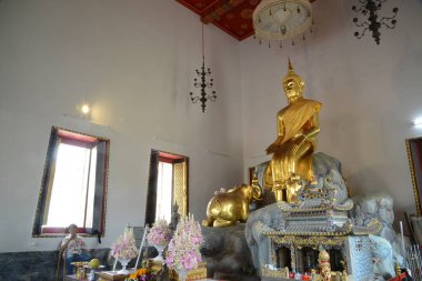 BANGKOK, THAILAND - 23 Şubat 2025 Wat Pho 'da birden fazla altın Budha. Bangkok 'taki en büyük ve en eski tapınaklardan biri olan ve Tayland ve yabancı turistler arasında popüler olan tapınak.. 