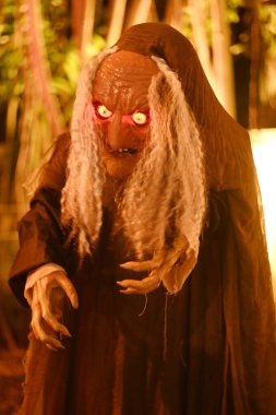 CHACHOENGSAO, THAILAND - 31 Ekim 2024: Cadı gece Somdej Phra Srinakarin parkındaki 2. Cadılar Bayramı etkinliğine geldi.