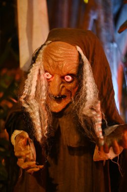 CHACHOENGSAO, THAILAND - 31 Ekim 2024: Cadı gece Somdej Phra Srinakarin parkındaki 2. Cadılar Bayramı etkinliğine geldi.