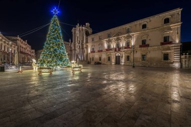 Syracuse Sicily. Cathedral square in the Christmas night.