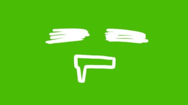Yazı Yüzü Simgesi El Çizimi, Animasyon Emoji Etiketi El Çizimi. Şeffaf yeşil ekranda izole edildi.