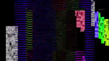 Dijital Glitch geçiş paketi. Gürültü paraziti. TV ekranı piksel gürültü bozma etkisi. TV ekranında gerçek bir analog hata var. Televizyonu kapat. Vintage VHS arızaları. Video