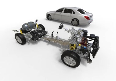 Yapay zekanın yardımıyla bir arabanın nasıl geliştiğini gösteren 3 boyutlu bir çizim.