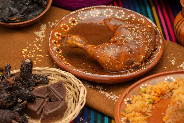 close up view of delicious mexican food, mole poblano