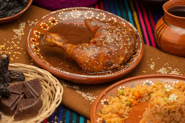 close up view of delicious mexican food, mole poblano