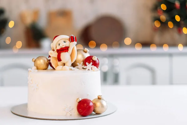 Bolo Natal Branco Com Decorações Caramelo — Fotografia de Stock