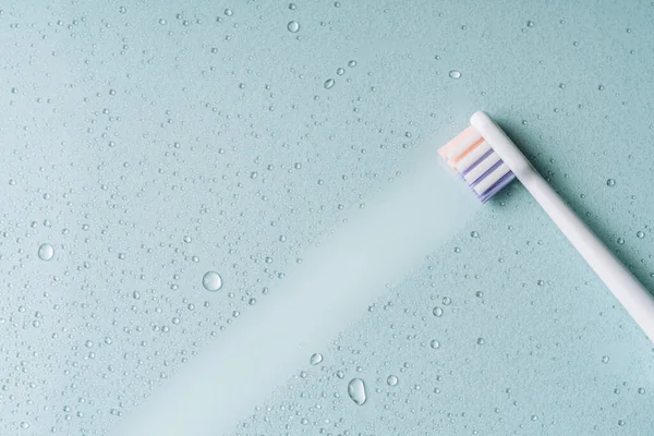 Dry Clean Toothbrush Marks Glass Surface Water Drops — Stock Photo, Image