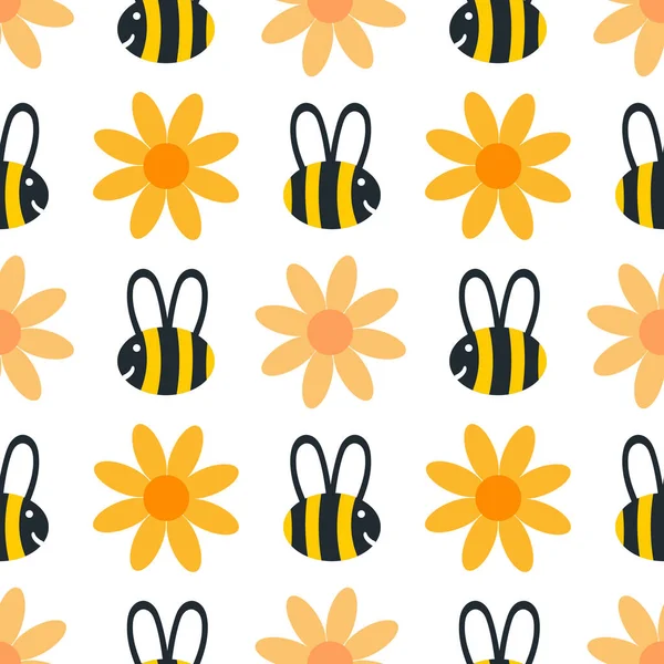 Bee Flower Seamless Pattern — Stock Vector
