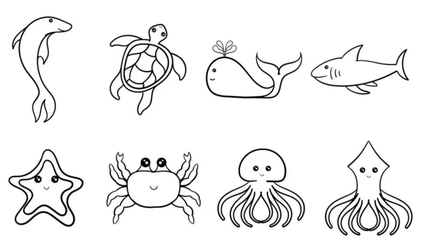 hand drawn collection of underwater animals