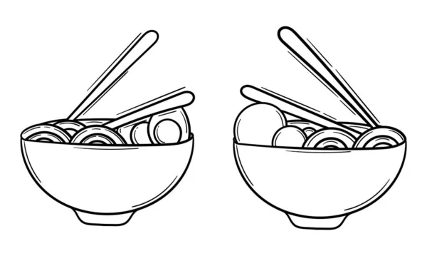 Ilustración Dibujada Mano Fideos Huevos Fideos Albóndigas — Archivo Imágenes Vectoriales