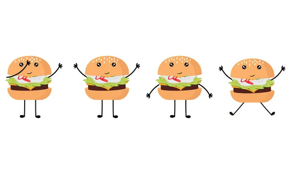 Eine Sammlung Von Burger Illustrationen Mit Fröhlichen Gesichtern — Stockvektor