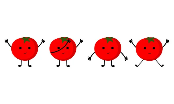 Koleksi Ilustrasi Tomat Dengan Wajah Ceria - Stok Vektor