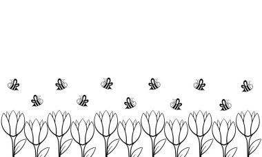 Çiçek ve arıların el çizimi arka planı