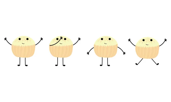 Egy Gyűjtemény Muffin Illusztrációk Vidám Arcok — Stock Vector
