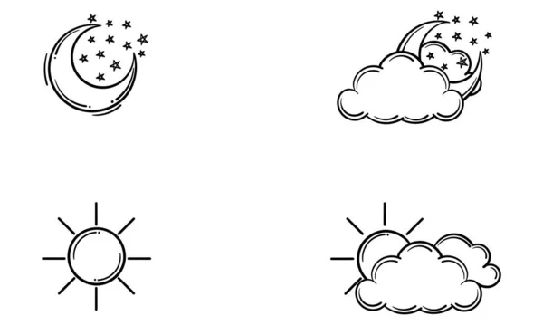 Коллекция Нарисованной Вручную Солнечной Облачной Погоды — стоковый вектор