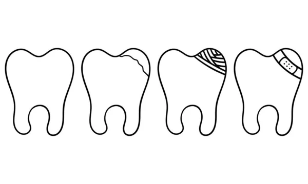 Ručně Kreslená Sbírka Zdravých Zubů Zubů — Stockový vektor