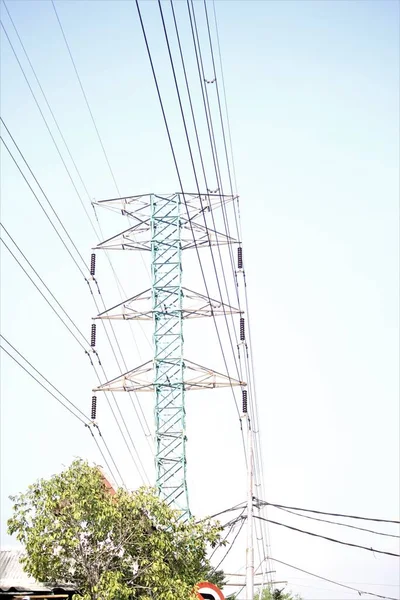 Central Electricity Pylon Clear Sky Background — Stock Photo, Image