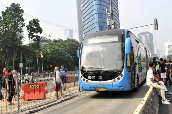 Джакарта Индонезия Июня 2023 Года Транджакартские Автобусы Городских Дорогах — стоковое фото