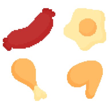 Kızarmış tavuk, sahanda yumurta ve pikselli sosis.