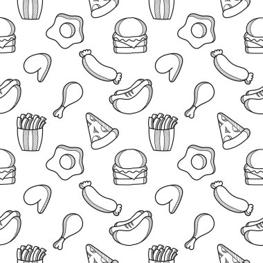Fast food el beyaz arka planda pürüzsüz desen çizdi