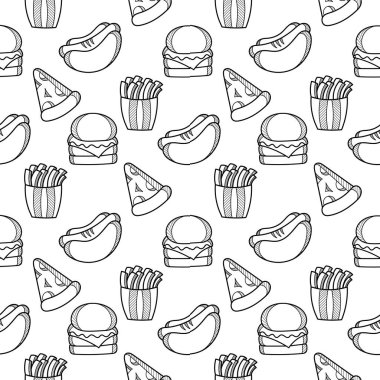 Fast food el beyaz arka planda pürüzsüz desen çizdi
